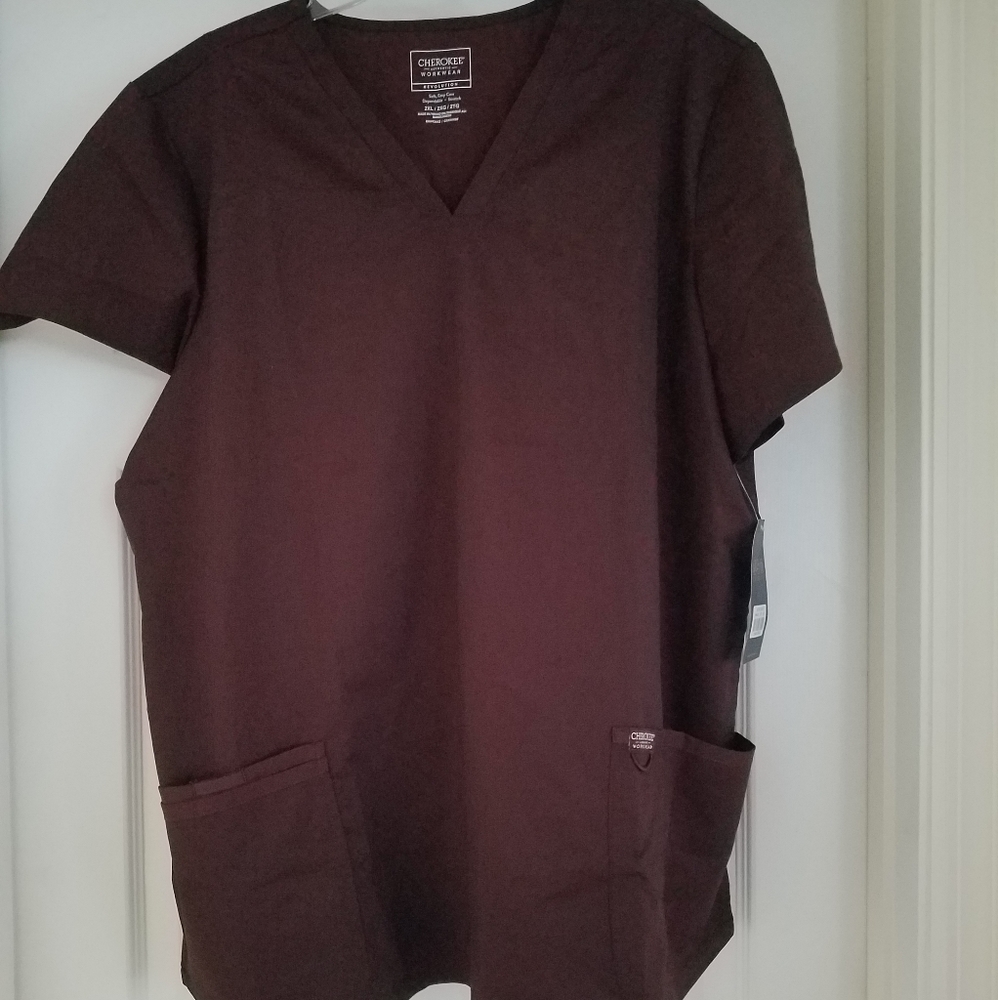 Cherokee Women's Scrub Top WW620 Modern Classic Espresso, Size 2XL